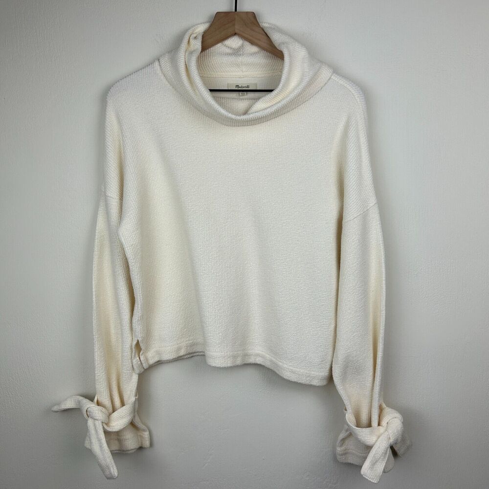 Madewell Cowl Neck Sweater Womens Small Ivory Waffle Knit Long Sleeve Ladies